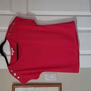 CLEO bright pink blouse, top, silver tone shoulder buttons, cap sleeves, XS
